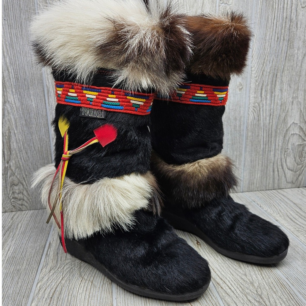 Tecnica Vintage Goat Fur Apres Ski Boots Made in Italy Black Brown EU 39 US 8.5